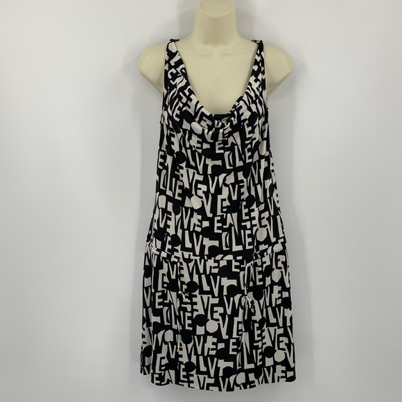 DVF Diane von Furstenberg Tadd Two Love Block cowl scoop dress black white new 6 - Picture 1 of 5